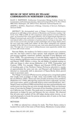 REUSE of NEST SITES by PELAGIC CORMORANTS in NORTHERN CALIFORNIA Ellen S