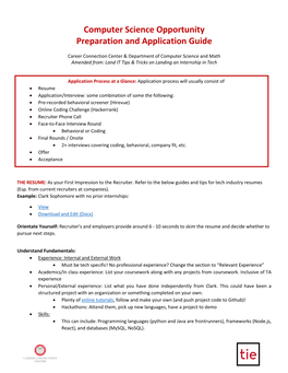 Computer Science Opportunity Preparation and Application Guide