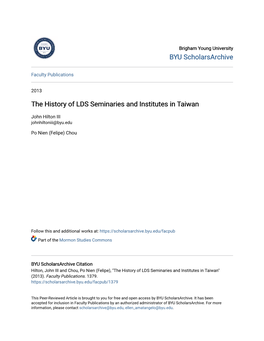 The History of LDS Seminaries and Institutes in Taiwan