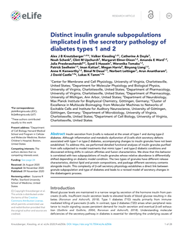 Distinct Insulin Granule Subpopulations Implicated in the Secretory Pathology of Diabetes Types 1 and 2