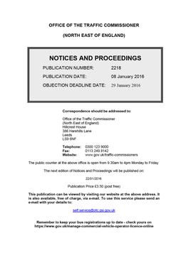 NOTICES and PROCEEDINGS 8 January 2016
