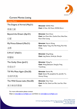 Current Movies Listing Chinese Movie the Enigma of Arrival (May21) Director: SONG Wen Cast: LI Xian, GU Xuan, DONG Borui 抵達之謎