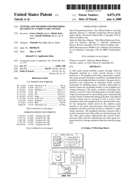 United States Patent (19) 11 Patent Number: 6,071,191 Takeda Et Al
