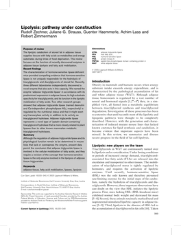 Lipolysis: Pathway Under Construction Rudolf Zechner, Juliane G