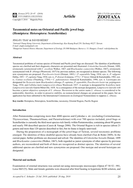Zootaxa, Taxonomical Notes on Oriental and Pacific Jewel Bugs