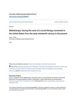 Bibliotherapy: Tracing the Roots of a Moral Therapy Movement in the United States from the Early Nineteenth Century to the Present