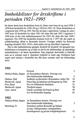 Innholdslister for Årsskriftene I Perioden 1921-1995