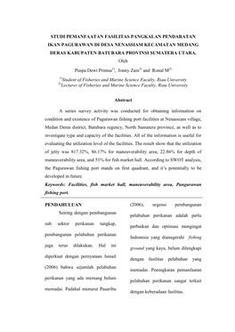 Studi Pemanfaatan Fasilitas Pangkalan Pendaratan Ikan Pagurawan Di Desa Nenassiam Kecamatan Medang Deras Kabupaten Batubara Provinsi Sumatera Utara