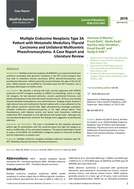 Multiple Endocrine Neoplasia Type 2A Patient with Metastatic Medullary