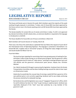 LEGISLATIVE REPORT BOMA/SUBURBAN CHICAGO March 22, 2019