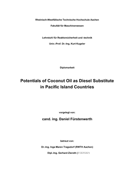 Potentials of Coconut Oil As Diesel Substitute in Pacific Island Countries