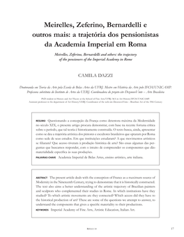 Meirelles, Zeferino, Bernardelli E Outros Mais: a Trajetória Dos Pensionistas Da Academia Imperial Em Roma