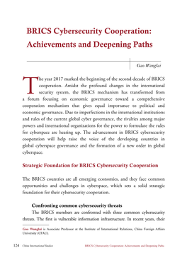 BRICS Cybersecurity Cooperation: Achievements and Deepening Paths