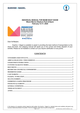 INDIVIDUAL MANUAL for MIAMI BOAT SHOW Miami Marine Stadium Park & Basin February 13-17, 2020