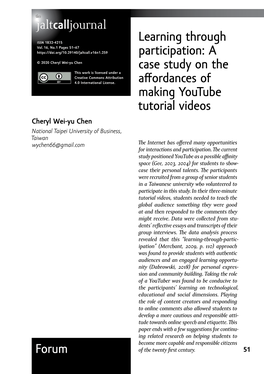 A Case Study on the Affordances of Making Youtube Tutorial