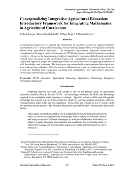 Conceptualizing Integrative Agricultural Education: Introductory Framework for Integrating Mathematics in Agricultural Curriculum