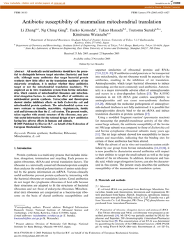 Antibiotic Susceptibility of Mammalian Mitochondrial Translation