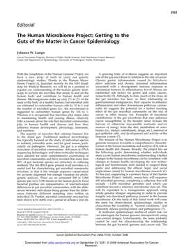 The Human Microbiome Project: Getting to the Guts of the Matter in Cancer Epidemiology