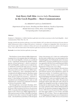 Goji Berry Gall Mite Aceria Kuko Occurrence in the Czech Republic – Short Communication