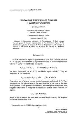 Intertwining Operators and Residues I. Weighted Characters