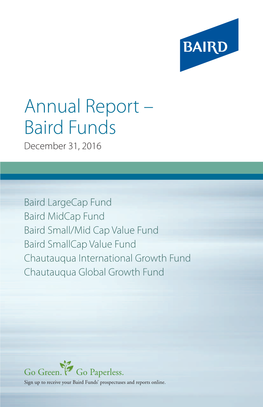 Annual Report – Baird Funds December 31, 2016