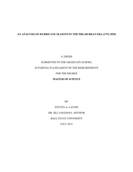 An Analysis of Hurricane Seasons in the Pre-Hurdat Era (1751-1850)