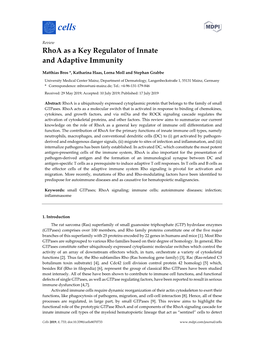 Rhoa As a Key Regulator of Innate and Adaptive Immunity