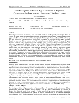 The Development of Private Higher Education in Nigeria: a Comparative Analysis Between Northern and Southern Region