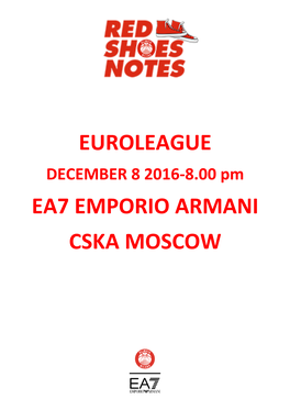 Euroleague Ea7 Emporio Armani Cska Moscow