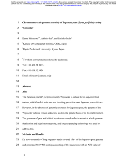Chromosome-Scale Genome Assembly of Japanese Pear (Pyrus Pyrifolia) Variety