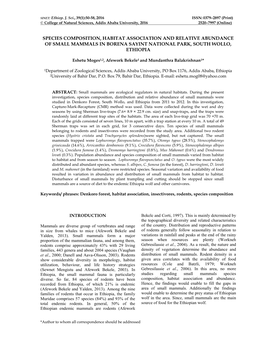 Species Composition, Habitat Association and Relative Abundance of Small Mammals in Borena Sayint National Park, South Wollo, Ethiopia