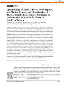 Epidemiology of Acute Q Fever, Scrub Typhus, and Murine Typhus, And