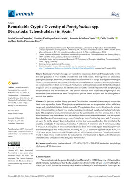 Remarkable Cryptic Diversity of Paratylenchus Spp. (Nematoda: Tylenchulidae) in Spain "2279