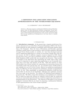 A Definition for Large Eddy Simulation Approximations of the Navier-Stokes Equations