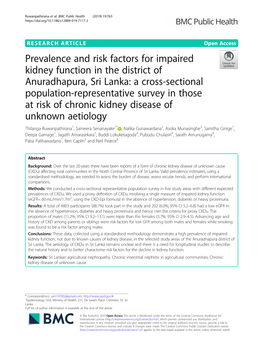 Prevalence and Risk Factors for Impaired Kidney Function in The