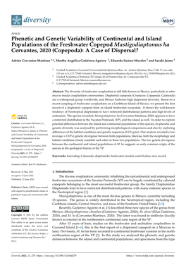 Phenetic and Genetic Variability of Continental and Island Populations of the Freshwater Copepod Mastigodiaptomus Ha Cervantes, 2020 (Copepoda): a Case of Dispersal?
