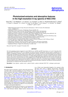 Photoionized Emission and Absorption Features in the High-Resolution X-Ray Spectra of NGC 3783 Junjie Mao1,2, M