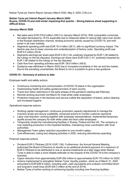 Nokian Tyres Plc Interim Report January–March 2020, May 5, 2020, 2:00 P.M