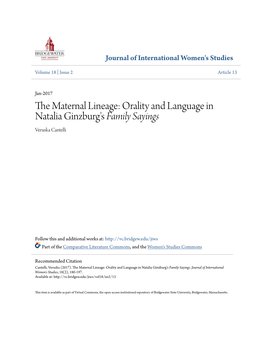 The Maternal Lineage: Orality and Language in Natalia Ginzburg's