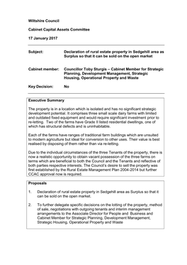 Declaration of Rural Estate Property Near Sedgehill As Surplus So That It Can Be Sold On