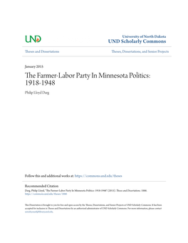 The Farmer-Labor Party in Minnesota Politics: 1918-1948