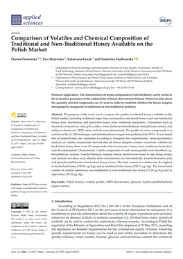 Comparison of Volatiles and Chemical Composition of Traditional and Non-Traditional Honey Available on the Polish Market