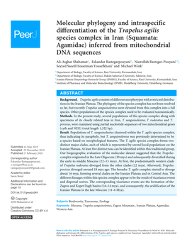 Molecular Phylogeny and Intraspecific Differentiation of the Trapelus Agilis Species Complex in Iran (Squamata: Agamidae) Inferred from Mitochondrial DNA Sequences