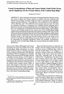 Coastal Geomorphology of Beqa and Yanuca Islands, South Pacific Ocean, and Its Significance for the Tectonic History of the Vatulele-Beqa Ridge!