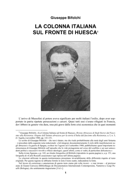 Giuseppe Bifolchi, «La Colonna Italiana Sul Fronte Di Huesca», Rivista Abruzzese Di Studi Storici Dal Fasci- Smo Alla Resistenza