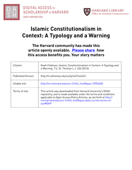Islamic Constitutionalism in Context: a Typology and a Warning
