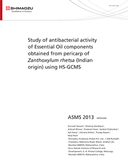 Study of Antibacterial Activity of Essential Oil Components Obtained from Pericarp of Zanthoxylum Rhetsa (Indian Origin) Using HS-GCMS