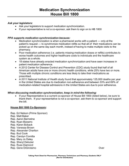 Medication Synchronization House Bill 1800