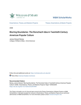 Blurring Boundaries: the Rorschach Idea in Twentieth-Century American Popular Culture