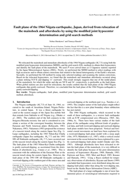 Fault Plane of the 1964 Niigata Earthquake, Japan, Derived From